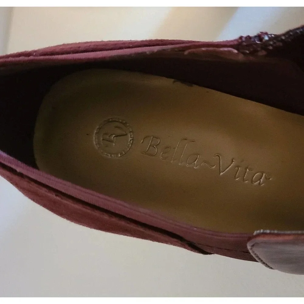 BELLA VITA MAROON LEATHER SUEDE ANKLE BOOTS SIDE ZIP WOMEN'S US SZ 9.5